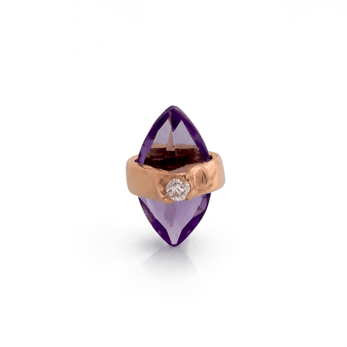 Amethyst Crystalized w DIA 7938 rose gold frontmarquisediamondnosenostrillipphiltrumearringearlobecartilagehelixtragusconchbodyjewelryPupilHallIRISPIERCINGSTUDIOS