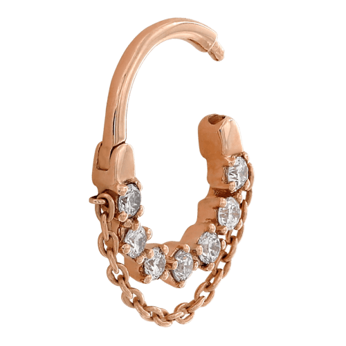 Artemis with Chain White Diamond 16g 7516 side open rose gold Shiva Design and Jewels Hinged ring septum rook hoop helix IRIS PIERCING STUDIOS