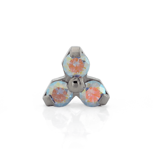 Aurora Borealis Trinity front titanium neometal jewelry cartilage tragus studs earrings nostril lip helix threadless jewelry irispiercingstudios3981