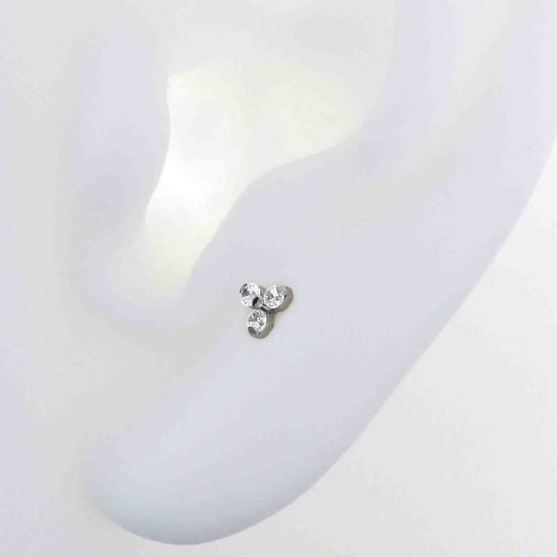 CZ Trinity 4573 front titanium cz jewelry neometal earlobe cartilage lip nostril tragus flat iris piercing studios ear