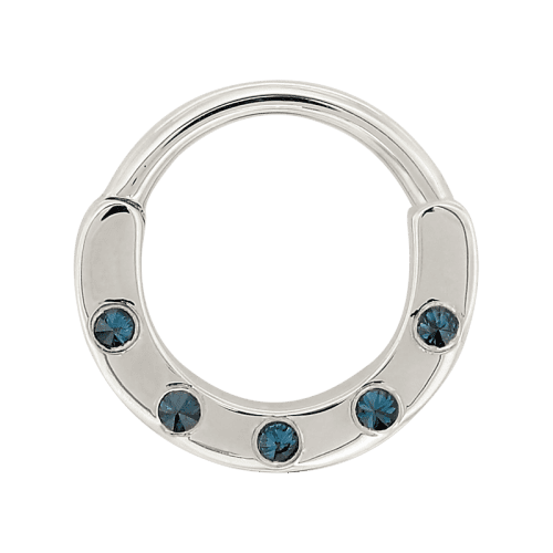 Destan blue diamond white gold 7566 front Shiva Design and Jewels rook hinge clicker 16g septum earlobe helix IRIS PIERCING STUDIOS