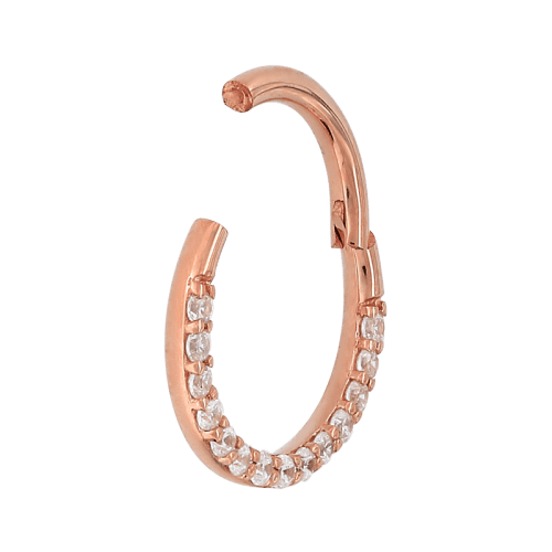 Full Gemmed Hinged Ring Rose Gold 7847 side opendiamonds septum rook nostril nose hoop hinge ring earring IRIS PIERCING STUDIOS style fashion