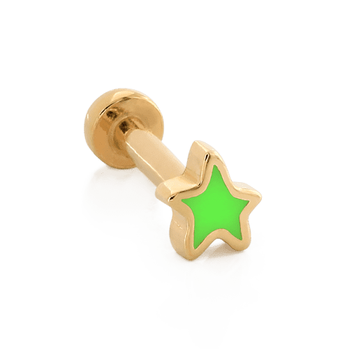 Lime Green 7252 Pupil Star End GOODIES YG side yellow white rose gold body jewelry fashion style pupil hall cartilage earring earlobe nostril lip flat tragus helix iris piercing stud