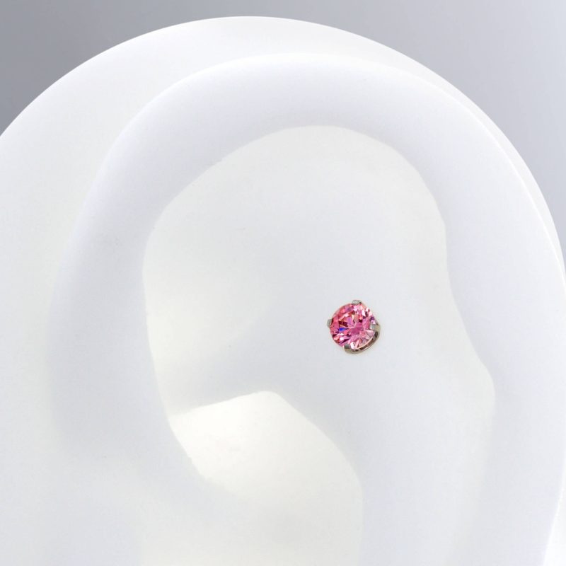 Pink 401 front prong titanium cz body jewelry neometal earlobe cartilage lip nostril tragus flat iris piercing studios ear