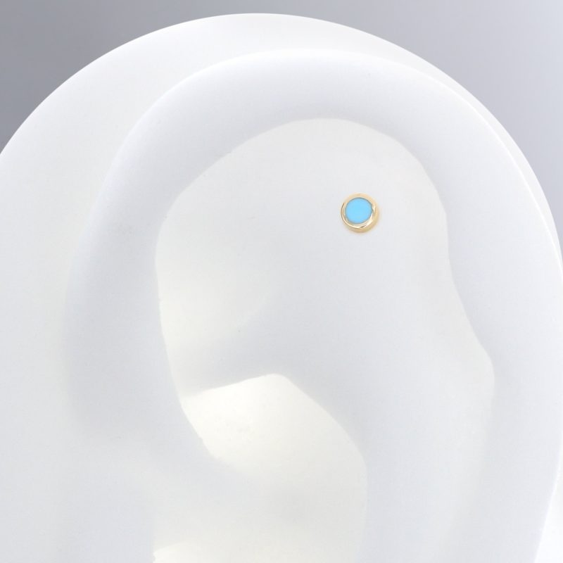 Robin Blue YG Bitty Polka End Goodies 7268 side yellow white rose gold body jewelry fashion style pupil hall cartilage earring earlobe nostril lip flat tragus helix iris piercing stu