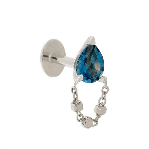 WG 1000 London Blue Topaz 7074 side yellow whilte gold topaz earring earlobe cartilage helix conch flat nostril lip body jewelry fashion style Pupil Hall chain dangle push pin IRIS