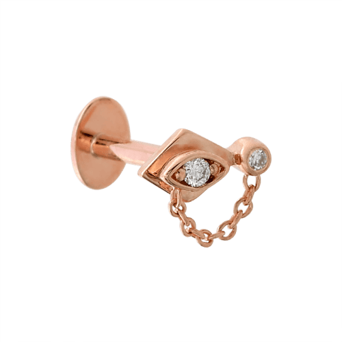 Want End rose gold 2943 6075 side diamonds chain dangle body jewelry earlobe earring cartilage helix conch tragus philtrum nose nostril style fashion Pupil Hall IRIS PIERCING STUDIO