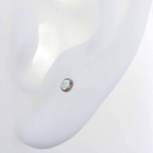 White Opal 1140 ear cabochon jewelry neometal earlobe cartilage lip nostril tragus flat iris piercing studios