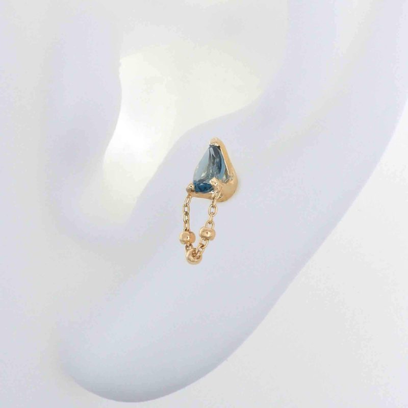 YG 1000 London Blue Topaz 3865 ear yellow whilte gold topaz earring earlobe cartilage helix conch flat nostril lip body jewelry fashion style Pupil Hall chain dangle push pin IRIS P