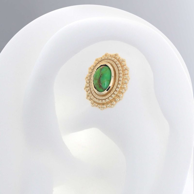 afghan oval cab thread greenturq ear oval cabochon green turquoise yellow gold BVLA piercing jewelry lip conch nostril earring cartilage irispiercingstudios