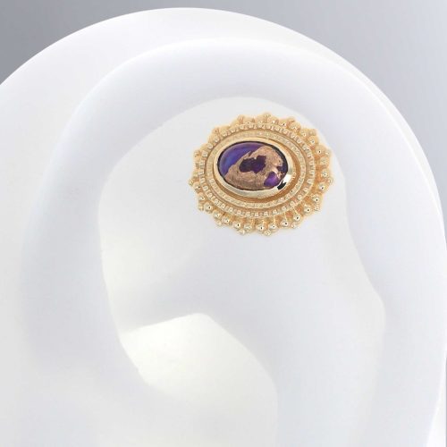 afghan oval cab thred purplturq ear oval cabochon purple turquoise yellow gold BVLA piercing jewelry lip conch nostril earring cartilage irispiercingstudios 6359