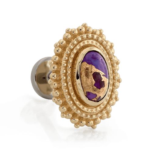 afghan oval cab thred purplturq side oval cabochon purple turquoise yellow gold BVLA piercing jewelry lip conch nostril earring cartilage irispiercingstudios 6359