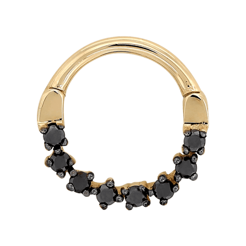 artemis black diamoned 16g 2183 front yellow gold shiva irispiercingstudios jewelry daith septum earring cartilage hinge clicker hoop