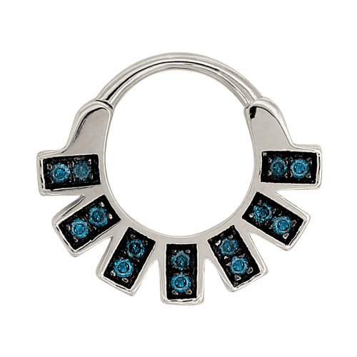 asuman WG blue diamond 7542 front Shiva Design and Jewels hinged ring hoop rook earlobe septum helix yellow white gold style fashion IRIS PIERCING STUDIOS