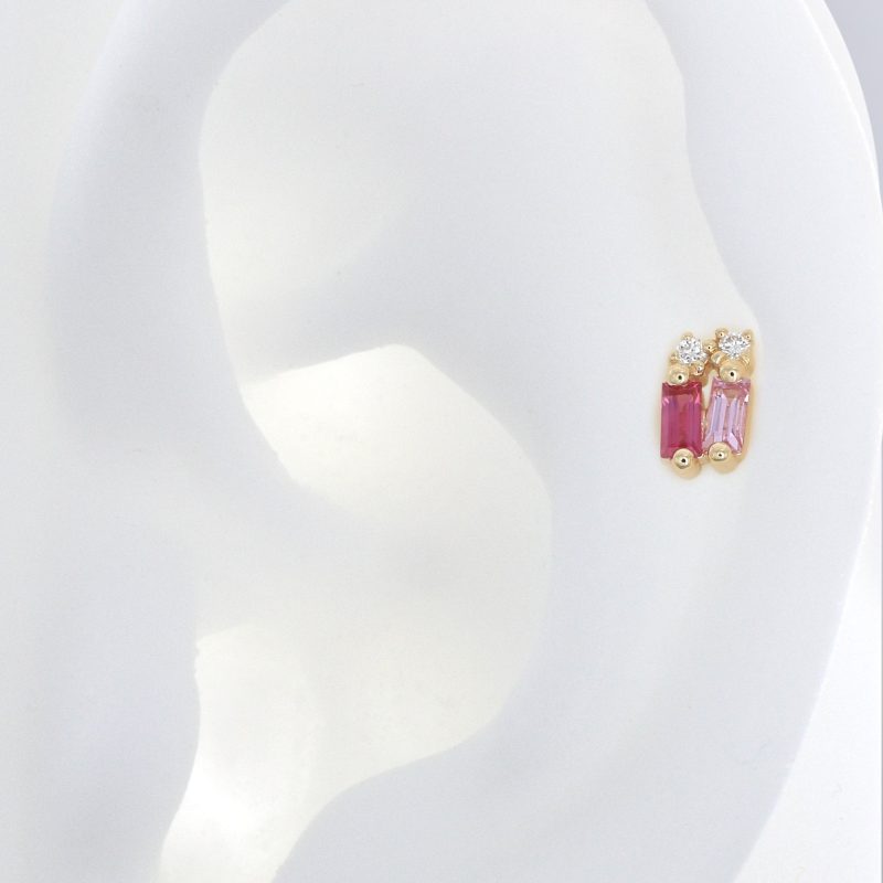 baguette gemstones pink ear