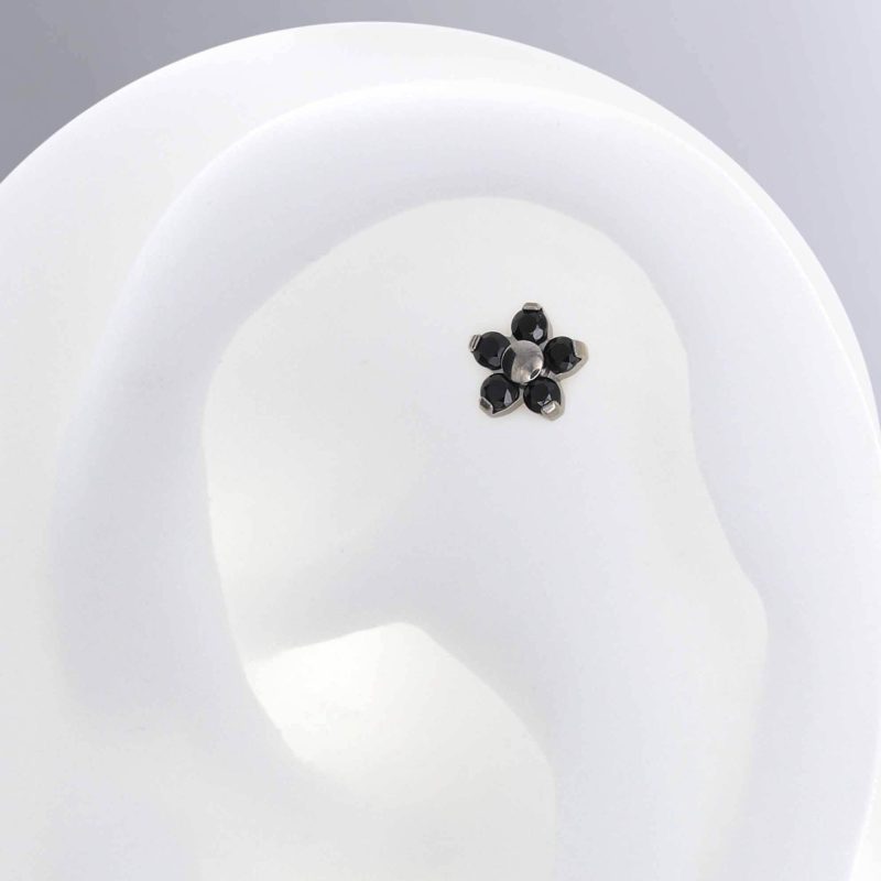 black flowerneometal titanium cz iris piercing studio cartilage nostril earlobe earring lip tragus rook conch jewelry