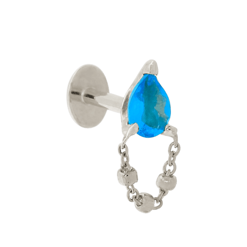 blue stone 1000 side wg 2946yellow whilte gold topaz earring earlobe cartilage helix conch flat nostril lip body jewelry fashion style Pupil Hall chain dangle push pin IRIS PIERCING