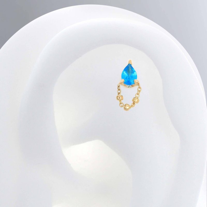 blue topaz 1000 ear 4963yellow whilte gold topaz earring earlobe cartilage helix conch flat nostril lip body jewelry fashion style Pupil Hall chain dangle push pin IRIS PIERCING STU