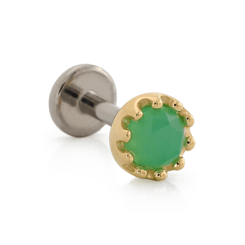 crown cab threaded chryso 6390 sidechrysoprase rose cut yellow gold BVLA piercing jewelry lip conch nostril tragus earring cartilage irispiercingstudios