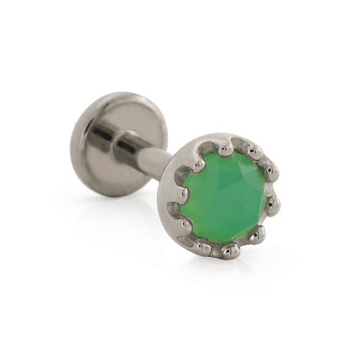 crown cab threaded chryso back sidechrysoprase rose cut 6388 white gold BVLA piercing jewelry lip conch nostril tragus earring cartilage irispiercingstudios