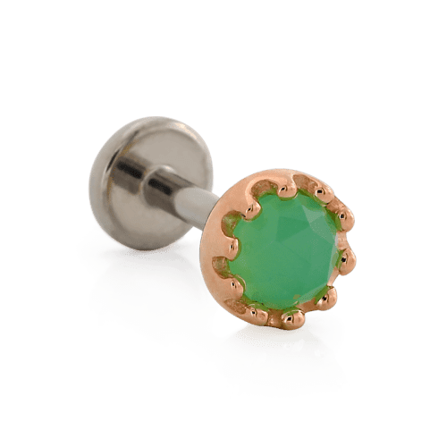 crown cab threaded chryso side chrysoprase rose cut rose gold BVLA piercing jewelry lip conch nostril tragus earring cartilage irispiercingstudios6389