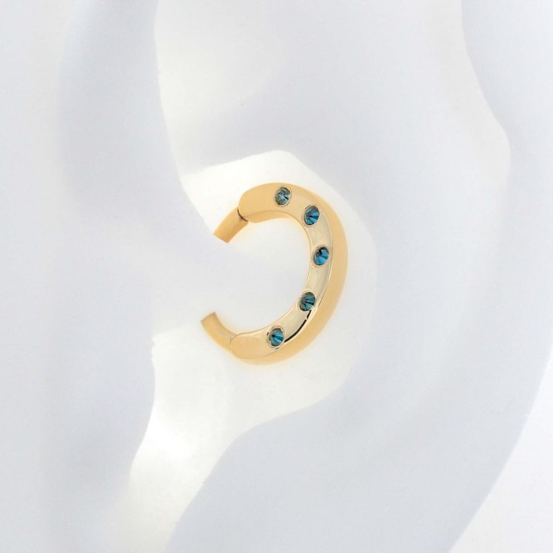 destan clicker shiva ear yellow gold blue diamond 16g hoop hinge clicker earring huggie septum cartilage daith shiva jewelry irispiercingstudios chain 7553