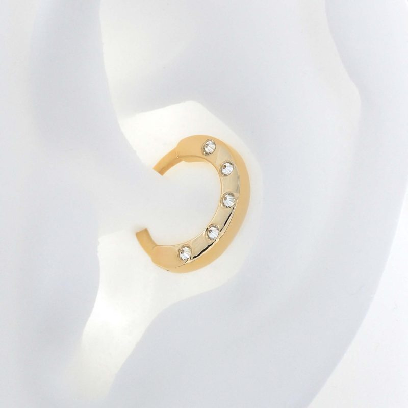 destan clicker shiva ear yellow gold white diamond 16g hoop hinge clicker earring huggie septum cartilage daith shiva jewelry irispiercingstudios chain