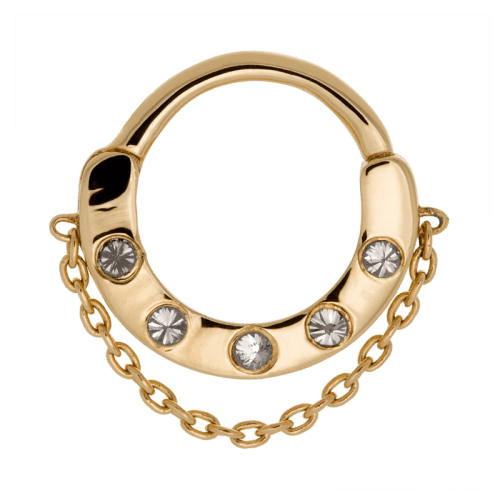 destan with chain frontyellow gold white diamond 16g hoop hinge clicker earring huggie septum cartilage shiva jewelry irispiercingstudios chain 7568