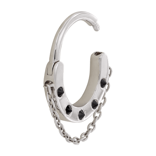 destan with chain side open white gold black diamond 16g hoop hinge clicker earring huggie septum cartilage shiva jewelry irispiercingstudios chain 7569