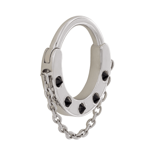 destan with chain side white gold black diamond 16g hoop hinge clicker earring huggie septum cartilage shiva jewelry irispiercingstudios chain 7569