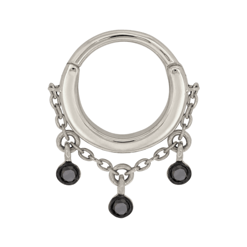 meliha clicker front white gold black diamond 16g hoop hinge clicker earring huggie septum cartilage shiva jewelry irispiercingstudios chain dangle 7520