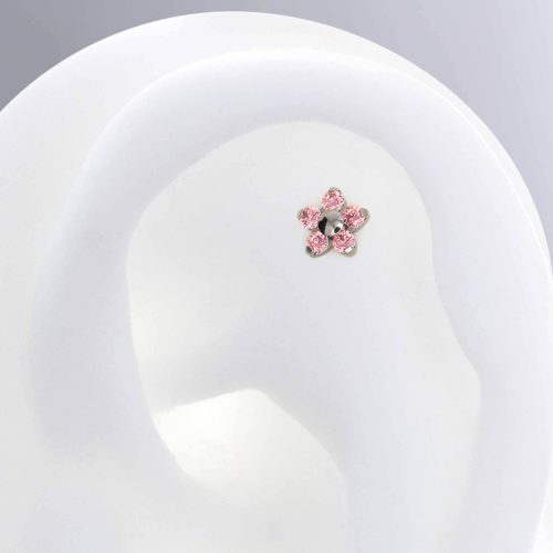 pink flowerneometal titanium cz iris piercing studio cartilage nostril earlobe earring lip tragus rook conch jewelry