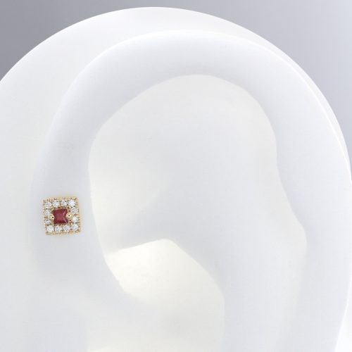 square w color gemstone red ear