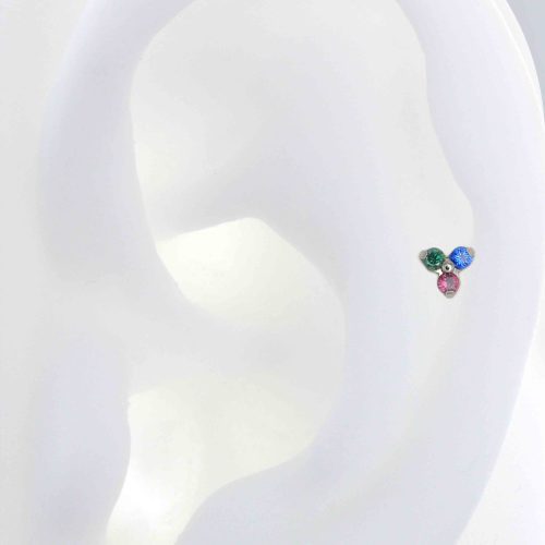 trinity rainbow 4004 ear titanium neometal jewelry cartilage tragus studs earrings nostril lip helix threadless jewelry irispiercingstudios emeraldcz sapphirecz rubycz