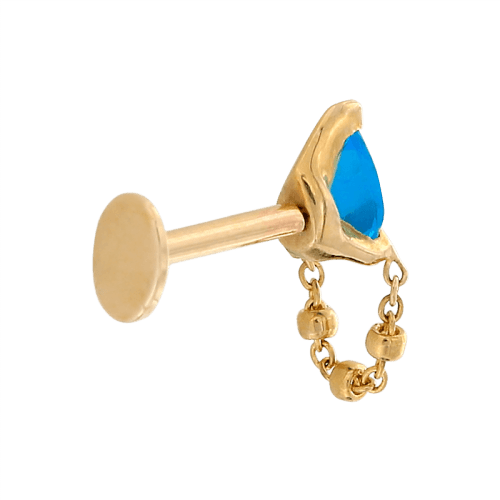 yg blue stone 1000 back 6080yellow whilte gold topaz earring earlobe cartilage helix conch flat nostril lip body jewelry fashion style Pupil Hall chain dangle push pin IRIS PIERCING