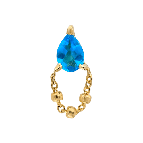 yg blue stone 1000 front 4963yellow whilte gold topaz earring earlobe cartilage helix conch flat nostril lip body jewelry fashion style Pupil Hall chain dangle push pin IRIS PIERCIN